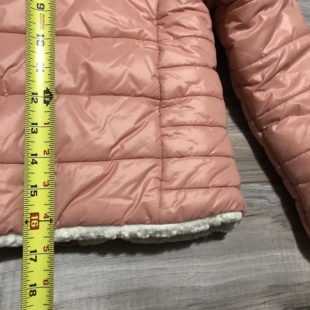 MICHAEL KORS Girls Puffer Zip Jacket Hooded Faux Fur Lined Blush Pink Sz‎ 6X EUC